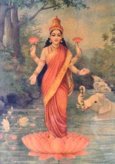 Raja Ravi Varma Lakshmi oil painting image